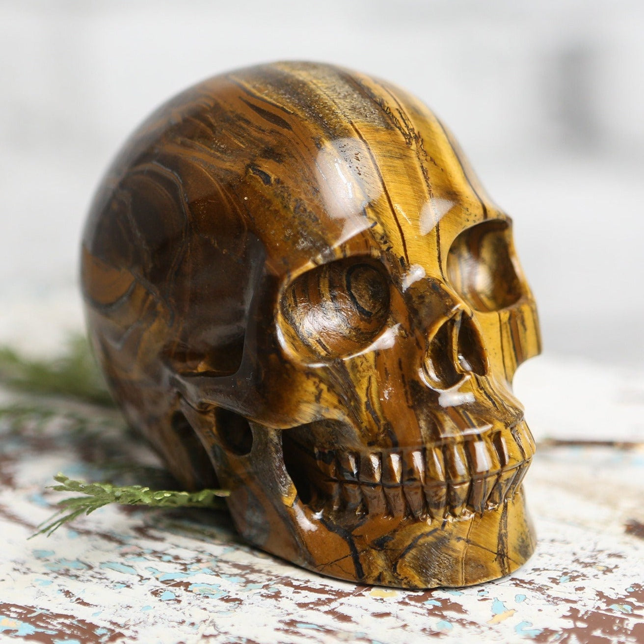 Large Tiger Eye Crystal Skull