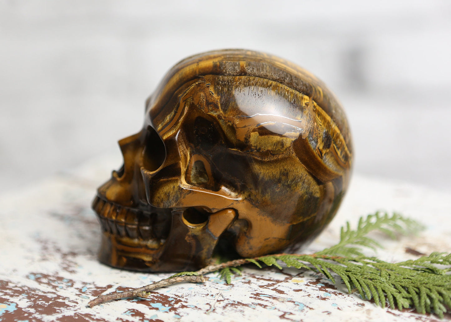 Large Tiger Eye Crystal Skull