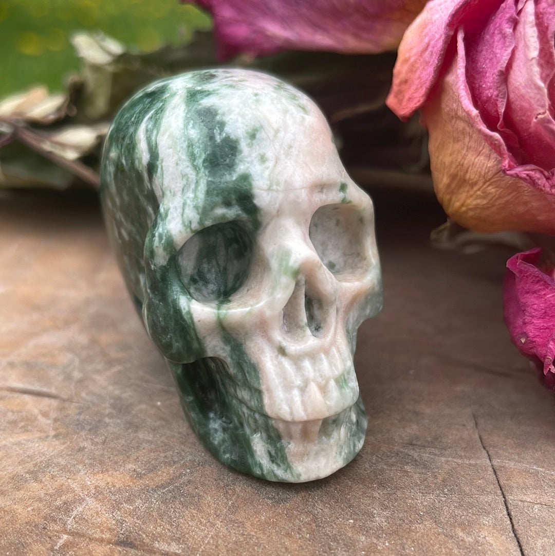 Moss Agate Crystal Skull