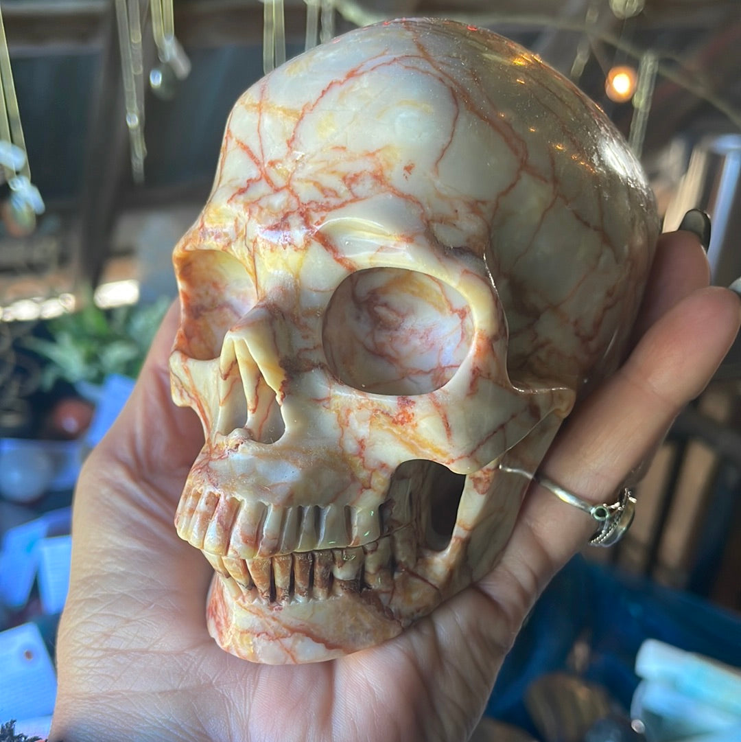 Large Red Vein Jasper Crystal Skull