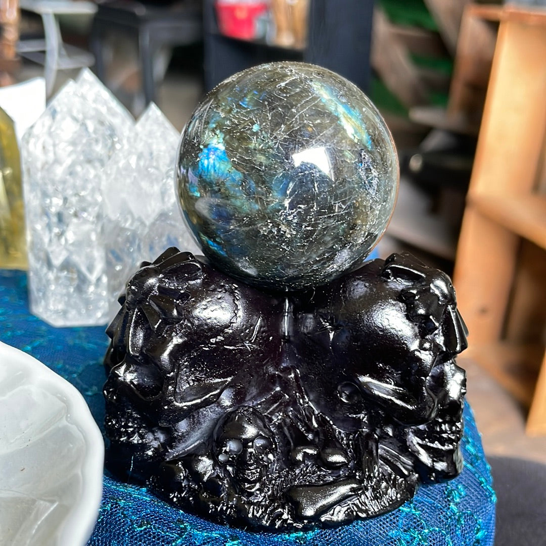 Labradorite Sphere - includes Skull Stand