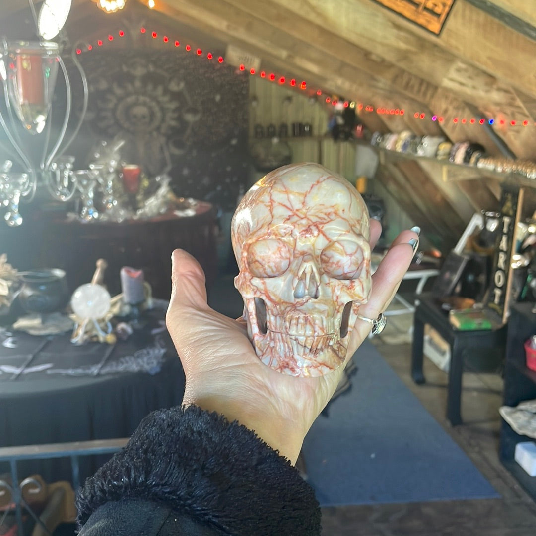 Large Red Vein Jasper Crystal Skull