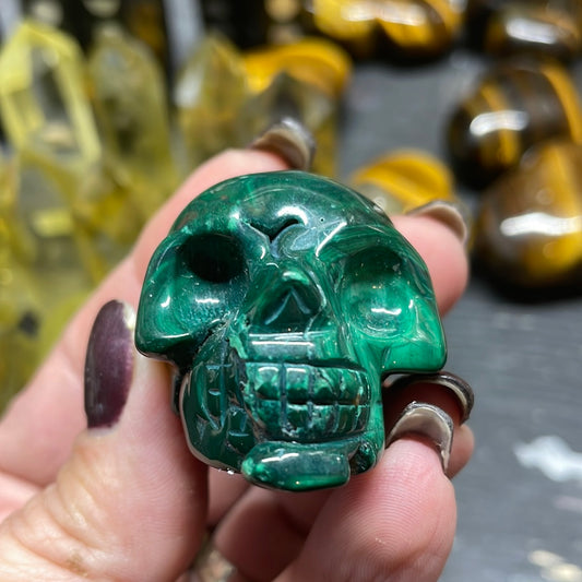 Malachite Skull Polished Carved 1.5 inch