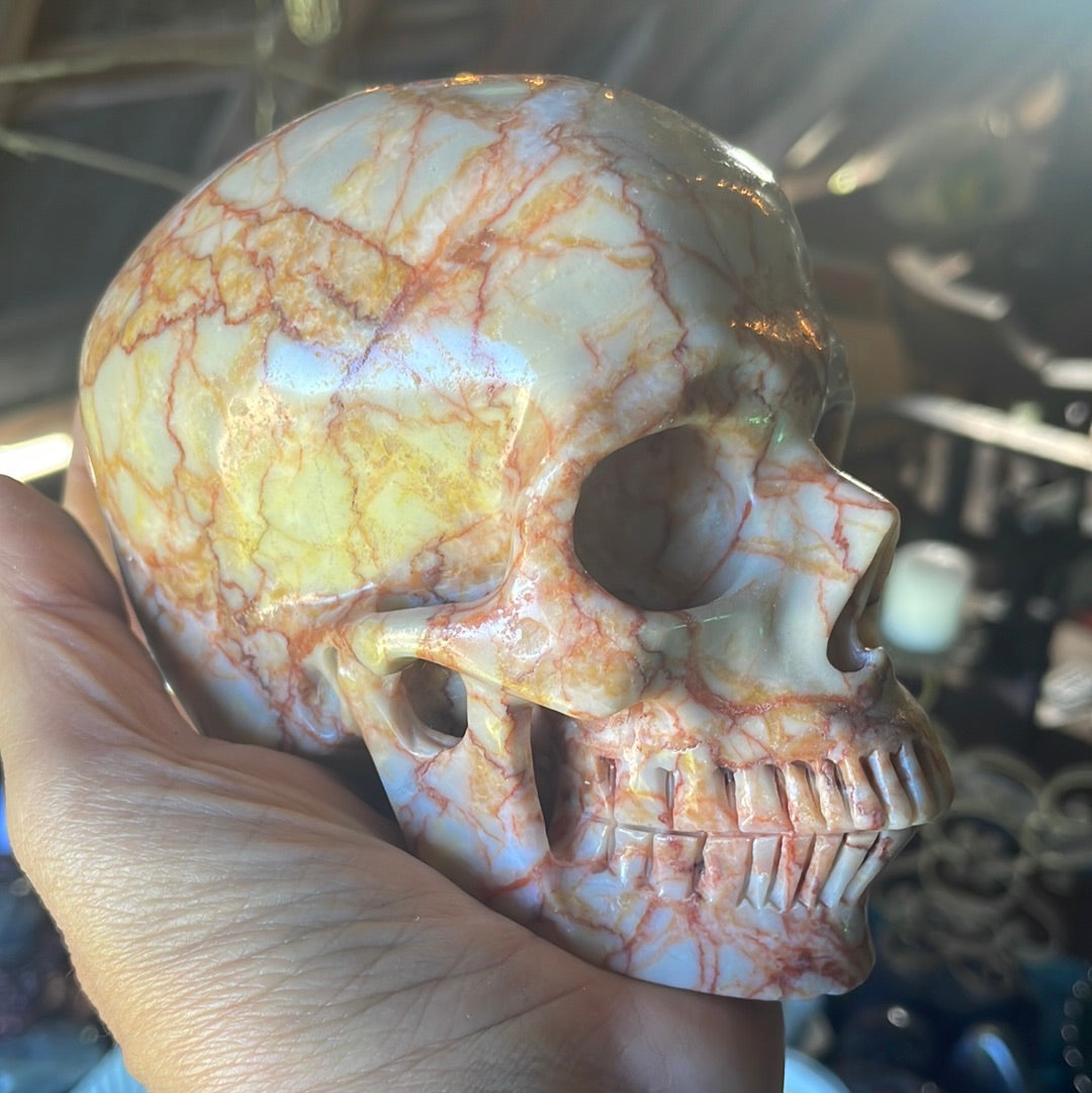 Large Red Vein Jasper Crystal Skull