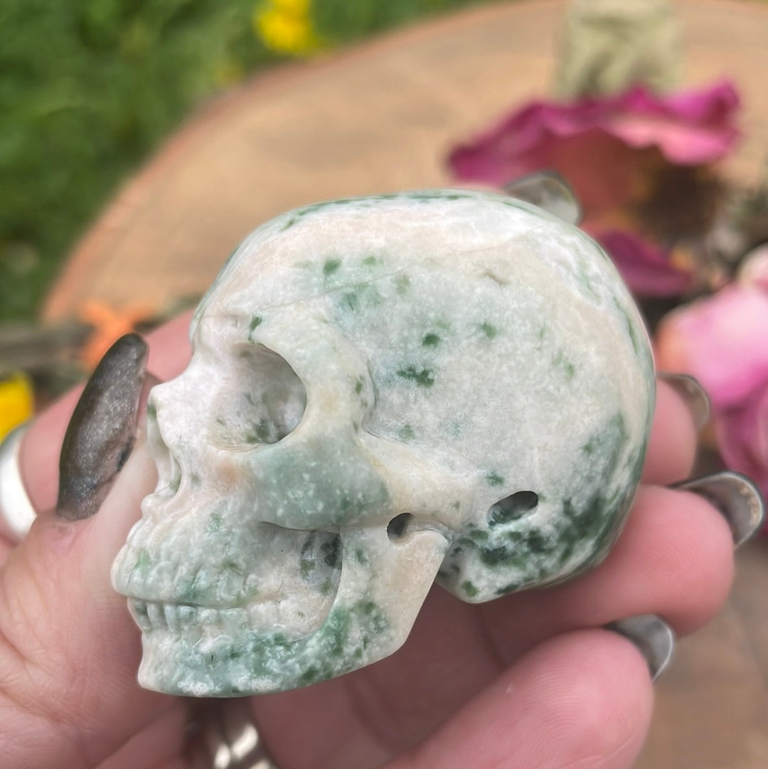 Moss Agate Crystal Skull