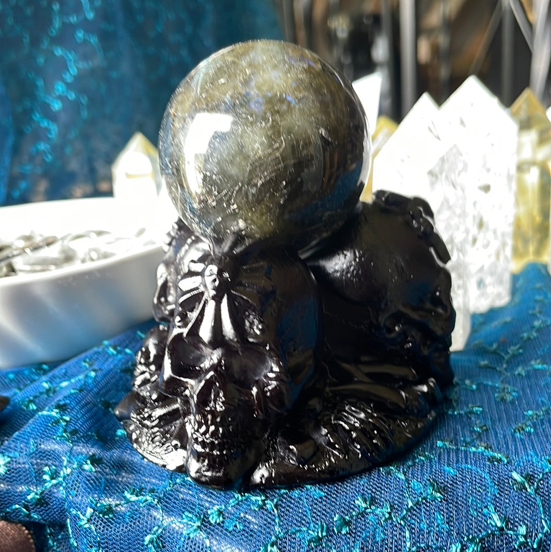 Labradorite Sphere - includes Skull Stand