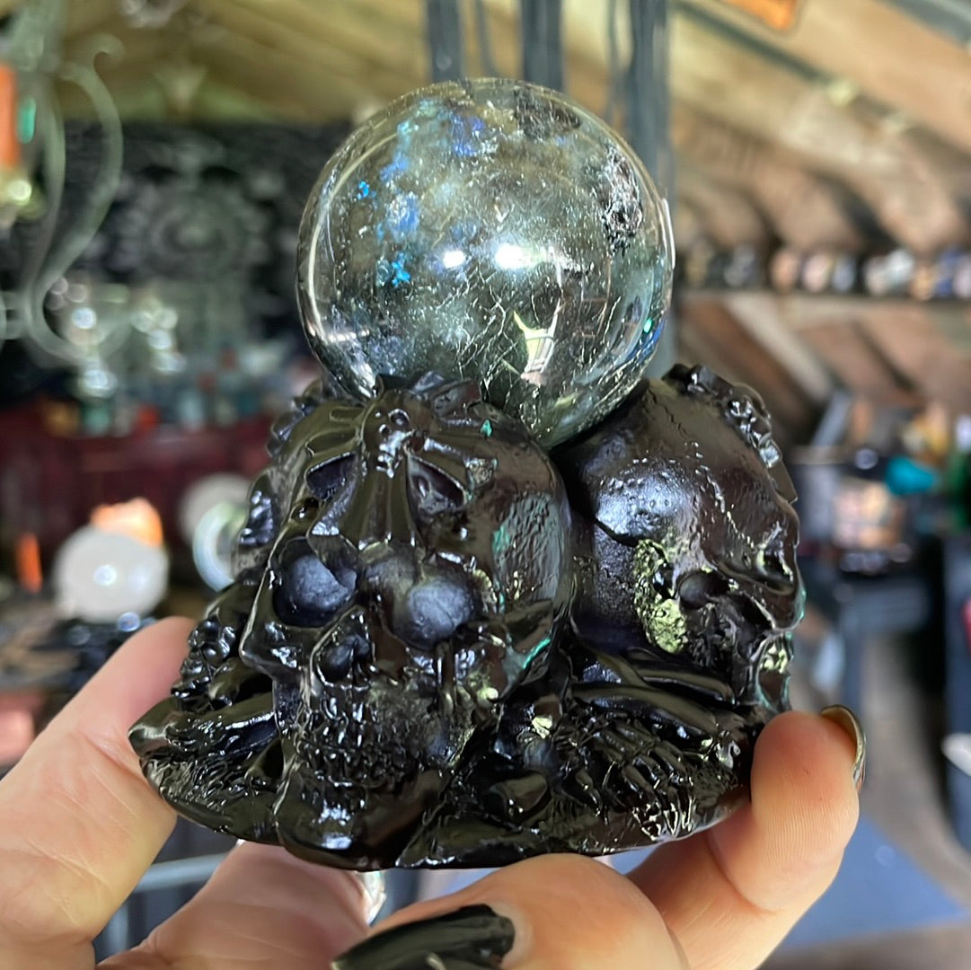 Labradorite Sphere - includes Skull Stand