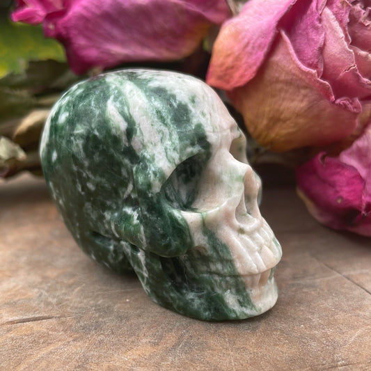 Moss Agate Crystal Skull