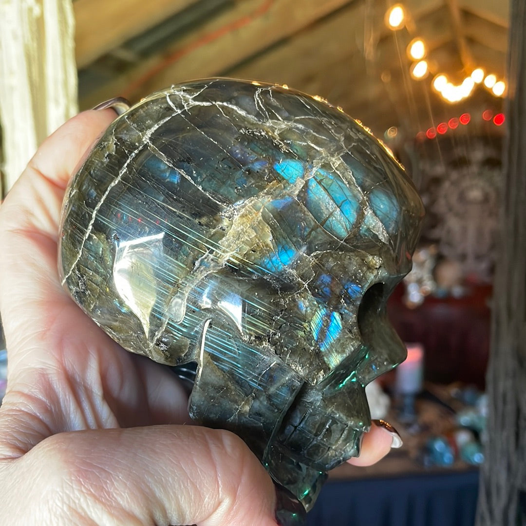 FLASHY Large Labradorite Crystal Skull