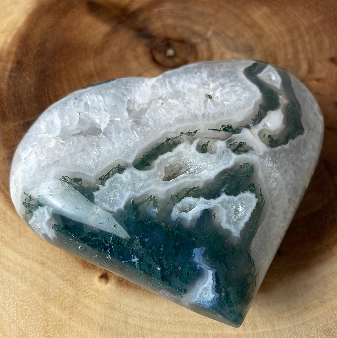 Mossy Geode Heart Crystal