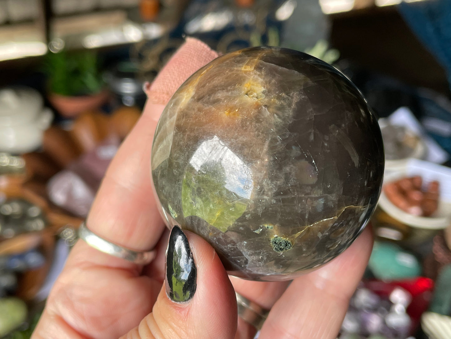 Black Moonstone Sphere - includes Raven Stand