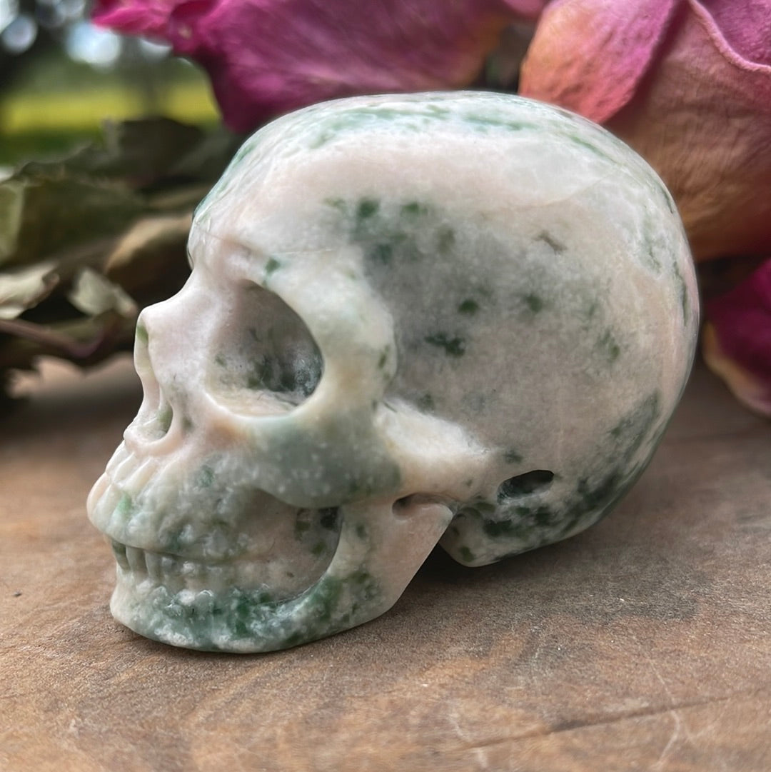 Moss Agate Crystal Skull