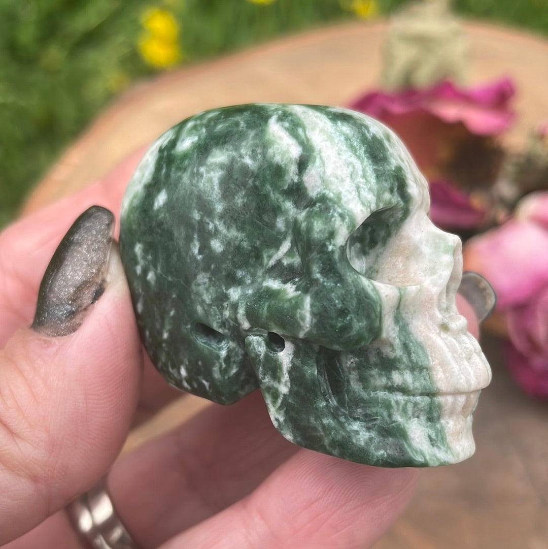 Moss Agate Crystal Skull