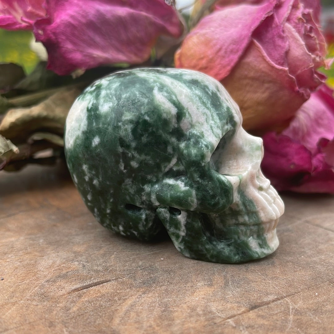 Moss Agate Crystal Skull