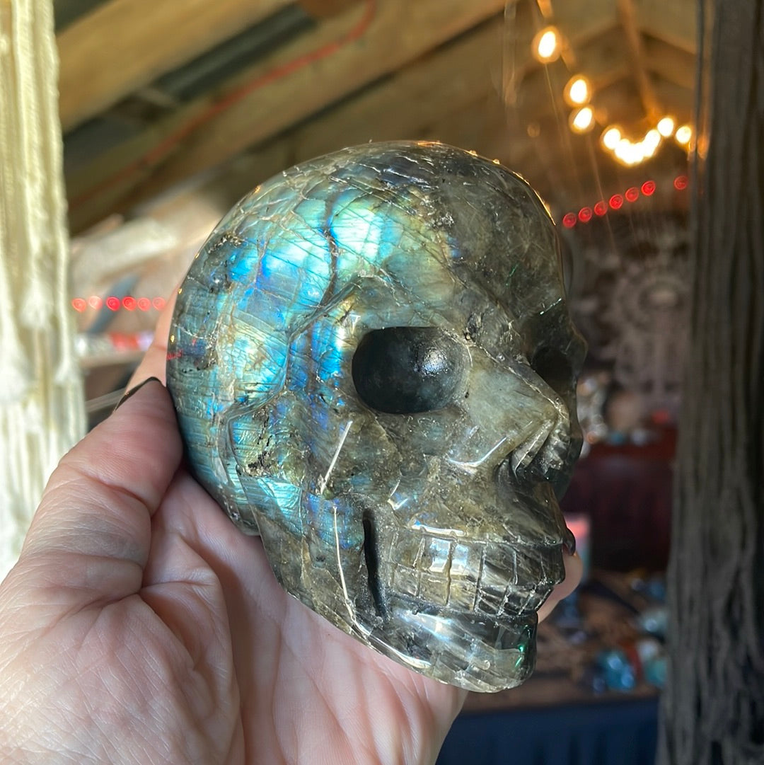 FLASHY Large Labradorite Crystal Skull