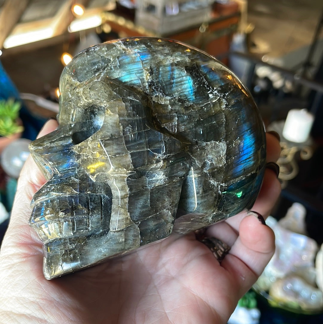 FLASHY Large Labradorite Crystal Skull