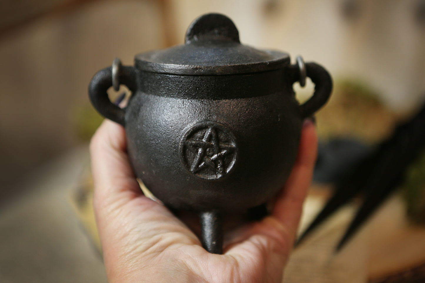Pentacle Cast Iron Cauldron Wicca Pagan for resin burning rituals